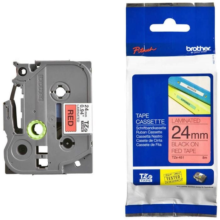 Brother TZE Tape, 24mm Black on Red, 10 Roll Pack