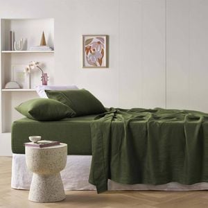 Vintage Design Homewares King Single Olive  French Linen Sheet Set