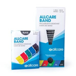 Resistance Band 1.5m Box - 66fit Allcare Exercise Bands - Dispenser Box 30 - Black -  X-extra Firm