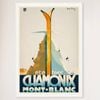 Galrie Vintage Ski Poster of Chamonix Mont Blanc: Summer and Winter Sports Art, White Frame, A3 30 x 42cm (12 x 16inch)