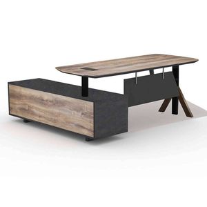 Modern Furniture EASTON Sit Stand Electric Lift Executive Desk- Warm Oak & Black