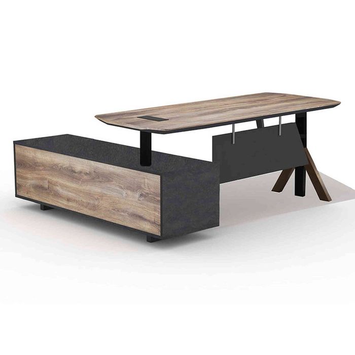 Modern Furniture EASTON Sit Stand Electric Lift Executive Desk- Warm Oak & Black