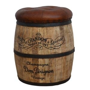 French Vintage Champagne Leather Top Ottoman