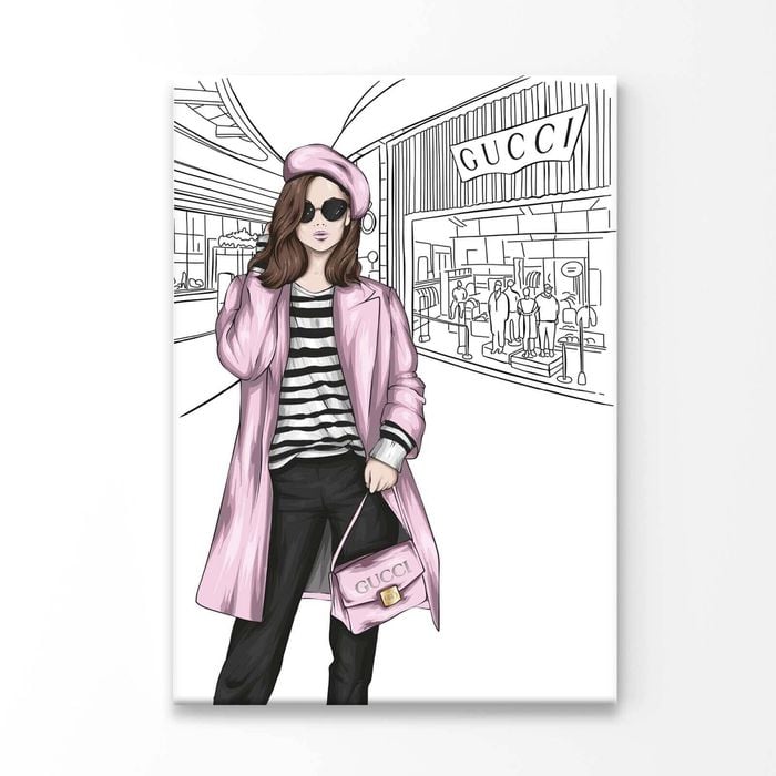 Pink Stylish Lady Elegant Handbag Print 100% Australian Made 60x90cm (Stretched Canvas)