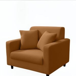 Anyhouz 1 Seater Sofa Cover Plain Caramel Style And Protection For Living Room Sofa Chair Elastic Stretchable Slipcover