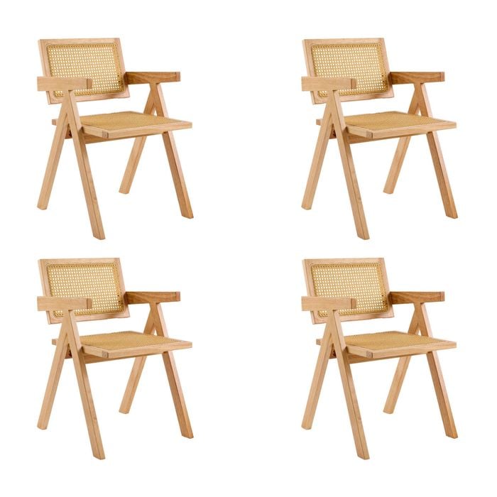 Korina Carver 4pc Set Dining Arm Chair Solid Timber Wood Rattan - Main Image