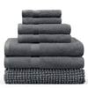 LINENOVA 7 Pieces Cotton Towels Bath Towel Hand Washer Face Cloth Bath Mat Set - Charcoal