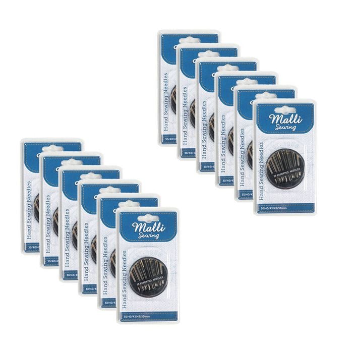 12pk Malli Sewing Metal Hand Sewing Tailoring Needles Set Silver Assorted Sizes