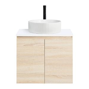 CIBO 600mm Coast Veneer Nordic Wall Hung Bathroom Vanity With White Gloss Fluted Basin