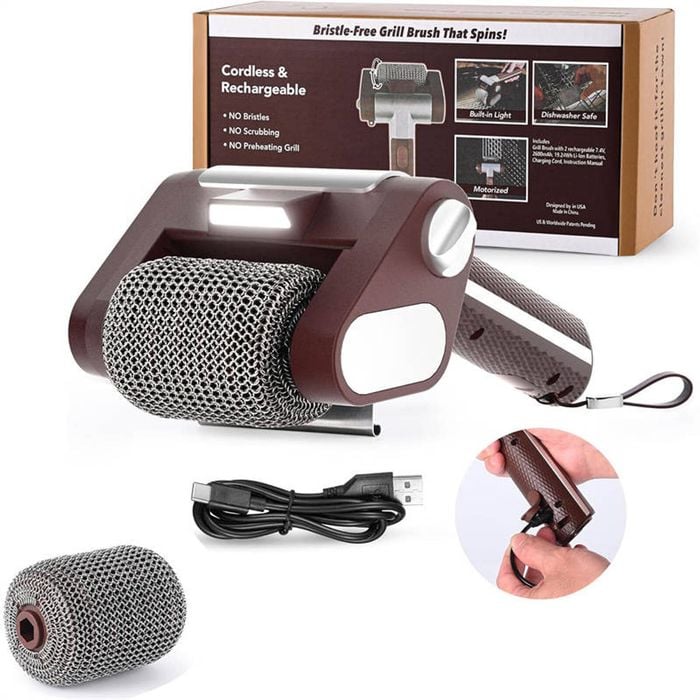 Catzon Electric Grill Cleaner Bristle Free Rechargeable with LED Light-Brown
