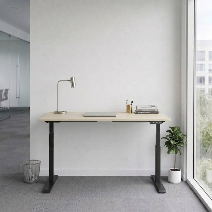 OLG Klass Black Frame Nordic Maple Top Scallop Height Adjustable Desk L1800mm x W750mm