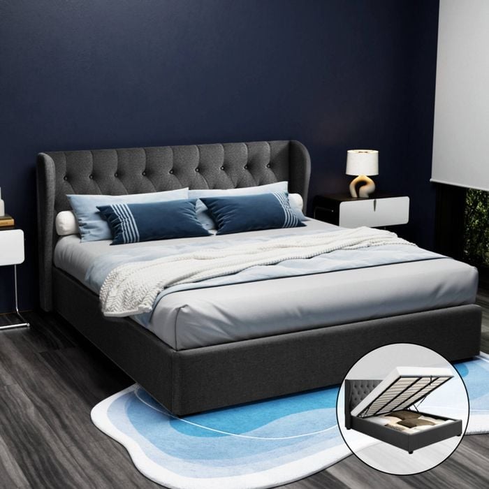 Artiss Bed Frame King Gas Lift Charcoal Issa