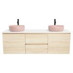 CIBO 1500mm Coast Veneer Nordic Wall Hung Double Bathroom Vanity With Pale Pink Countertop Basins