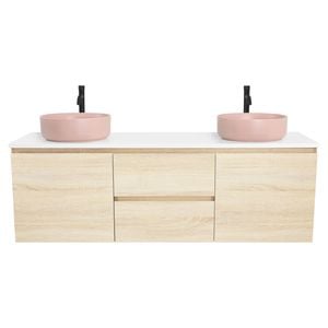 CIBO 1500mm Coast Veneer Nordic Wall Hung Double Bathroom Vanity With Pale Pink Countertop Basins