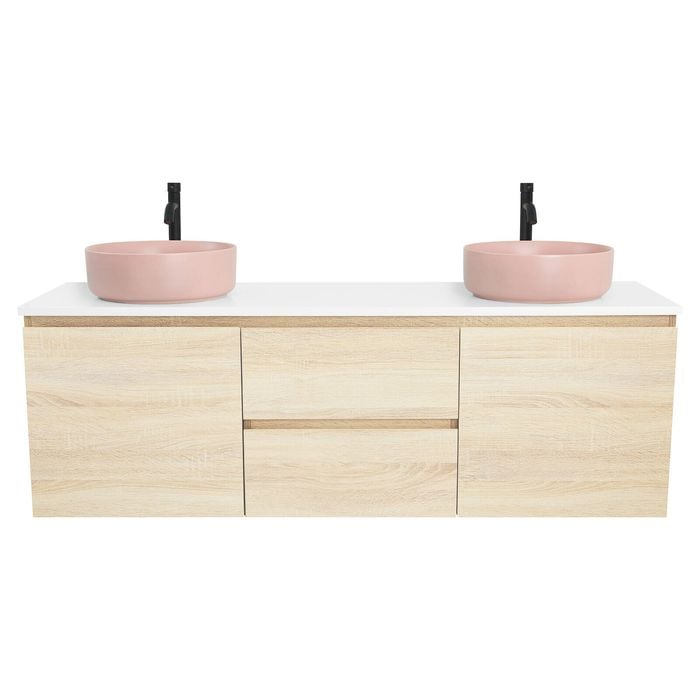 CIBO 1500mm Coast Veneer Nordic Wall Hung Double Bathroom Vanity With Pale Pink Countertop Basins