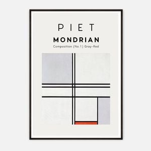 Galrie Piet Mondrian Composition No. 1 Gray-Red Art Print for Modern Decor, Black Frame, A3 30 x 42cm (12 x 16inch)