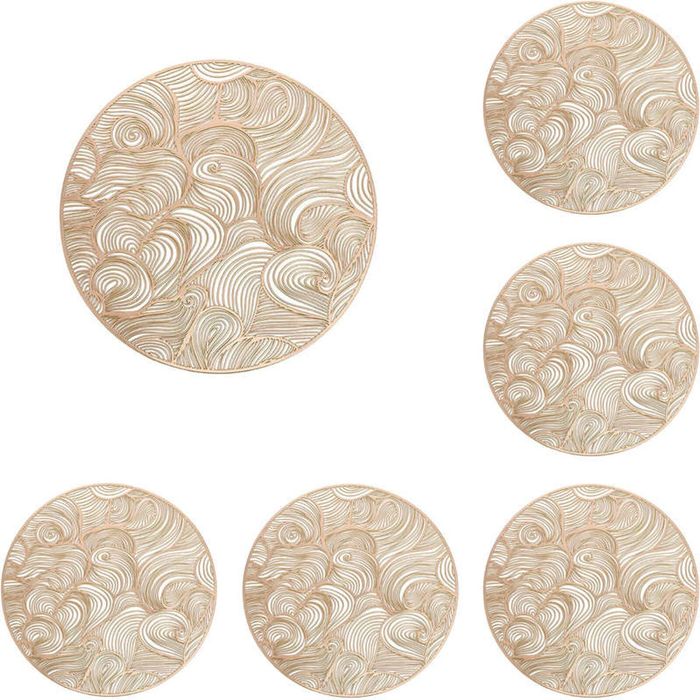 Catzon 6 Pcs Placemats Round Cloud Pvc Hollowed-out-gold