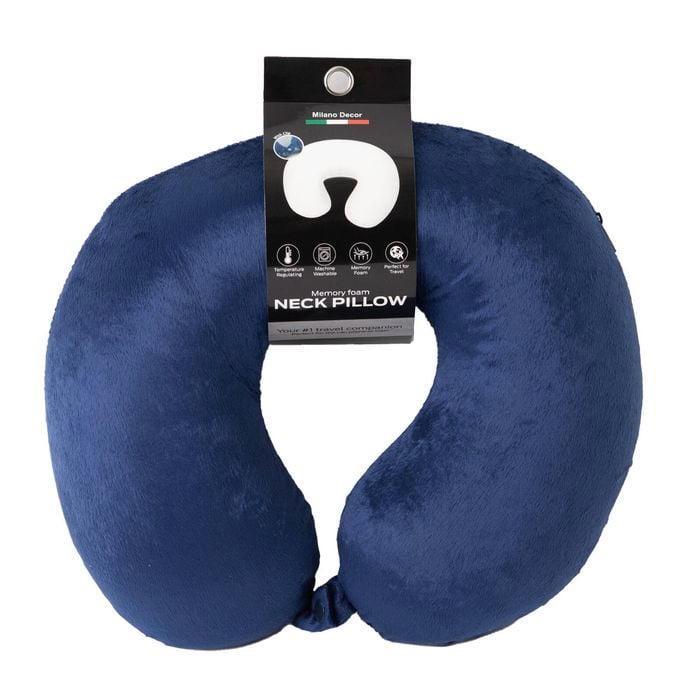 Milano Decor Memory Foam Travel Neck Pillow With Clip Blue