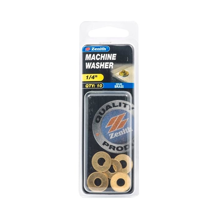 Zenith 1/4" Solid Brass Machine Washer  - 10 Pack