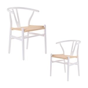 Ark Wishbone 2pc Set Dining Chair Replica Hans Wenger Beech Timber Wood White