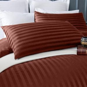 CottonMore One pair of 100% Cotton 650TC Sateen Striped Pillowcases Ancora Burgundy Colour