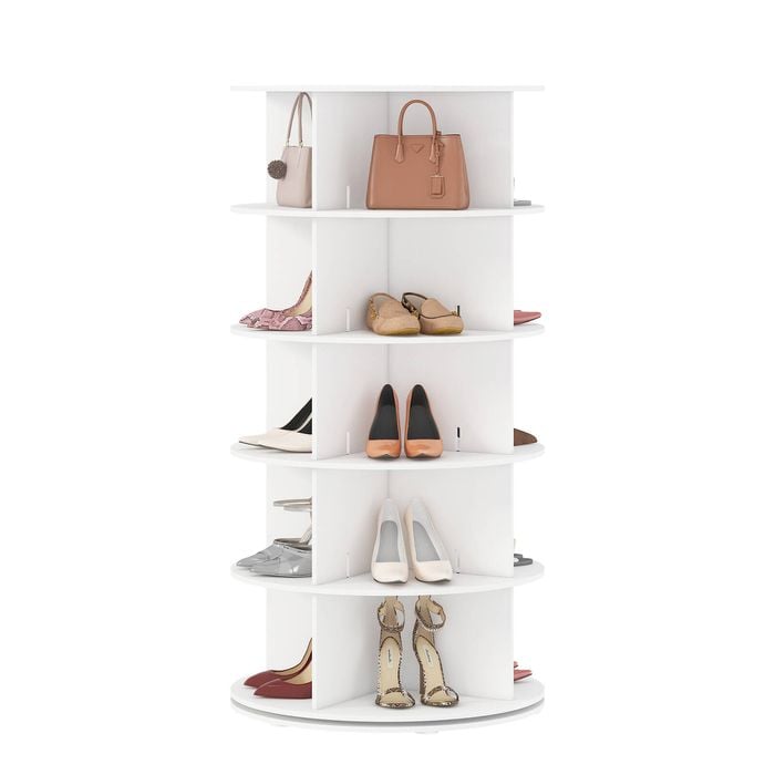 Ufurniture 5-Tier Rotating Shoe Rack Tower 360 Swivel Storage Organiser Display Carousel White