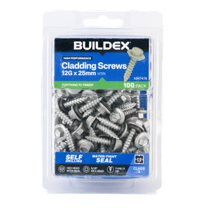 Buildex 12G x 25mm Class 3 Cladding Screws with Seal - 100 Pack
