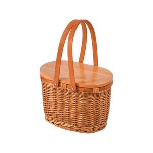 Vibes Yarra Oval Wicker Picnic Basket With Lid Tanned 36.5 X 23 X 27cm