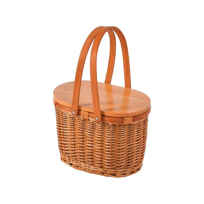 Vibes Yarra Oval Wicker Picnic Basket With Lid Tanned 36.5 X 23 X 27cm