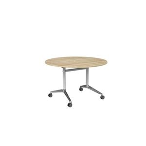 Olg Modulus Flip Table White And Silver Frame New Oak Ravine Top 1200mm Diameter