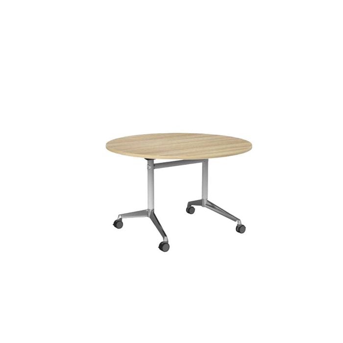 Olg Modulus Flip Table White And Silver Frame New Oak Ravine Top 1200mm Diameter
