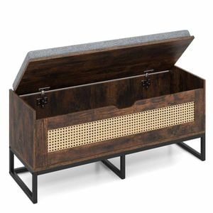 Costway Rattan Storage Chest 1m Shoe Bench Cabinet Flip Top Padded Hall