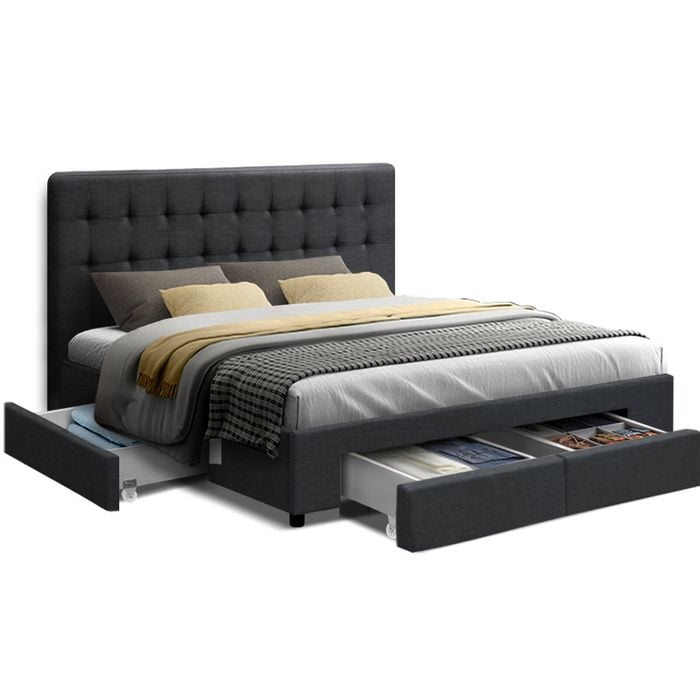 Artiss Bed Frame Drawers Storage Fabric Double Size Avio