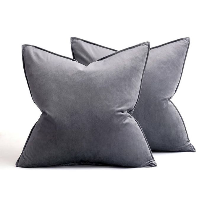 Catzon 2 Pcs Decorative Velvet Throw Pillow Covers Soild for Home Car 50X50cm-Dark Grey