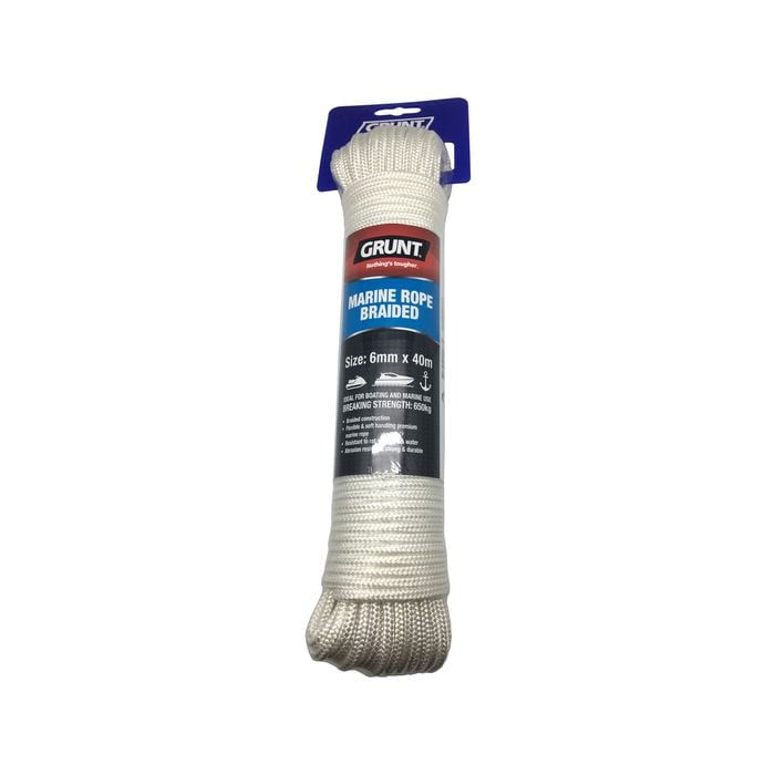 Grunt 6mm x 40m White Marine Braided Rope