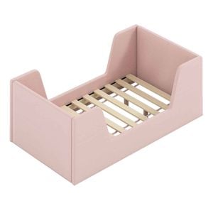 Costway Kid Bed Frame Velvet Upholstered Floor Bed Base Platform Pink