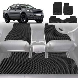 6D Diamond Car Floor Mats for Ford Ranger 2015-2018-Full Set-Black-Outback GT