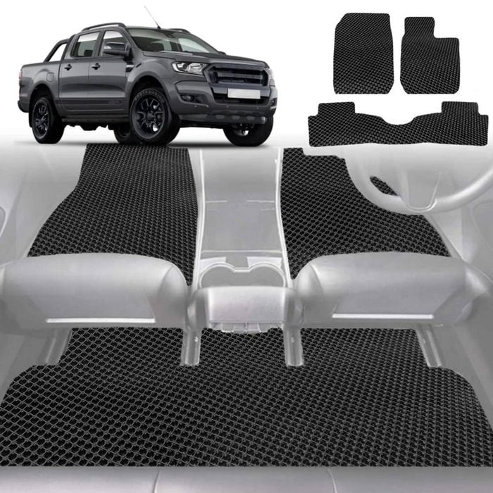 6D Diamond Car Floor Mats for Ford Ranger 2015-2018-Full Set-Black-Outback GT