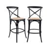 Aster 2pc Crossback Bar Stools Dining Chair Solid Birch Timber Rattan Seat Black