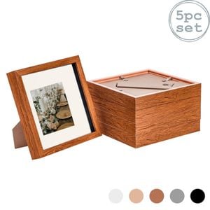 Nicola Spring Acrylic 3d Box Photo Frames With 4" X 4" Mounts - 8" X 8"  - Dark Wood - Pack Of 5