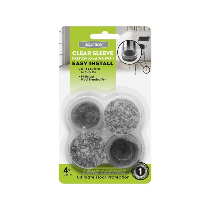Slipstick 29 - 35mm Clear Sleeve Felt Chair Leg Floor Protection - 4 Pack