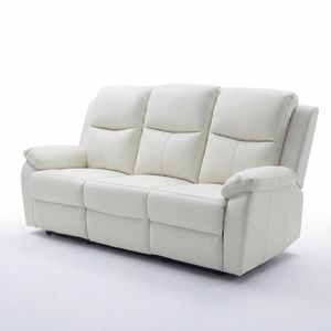 Duke 3 Seater Manual Recliner Genuine Leather Off White