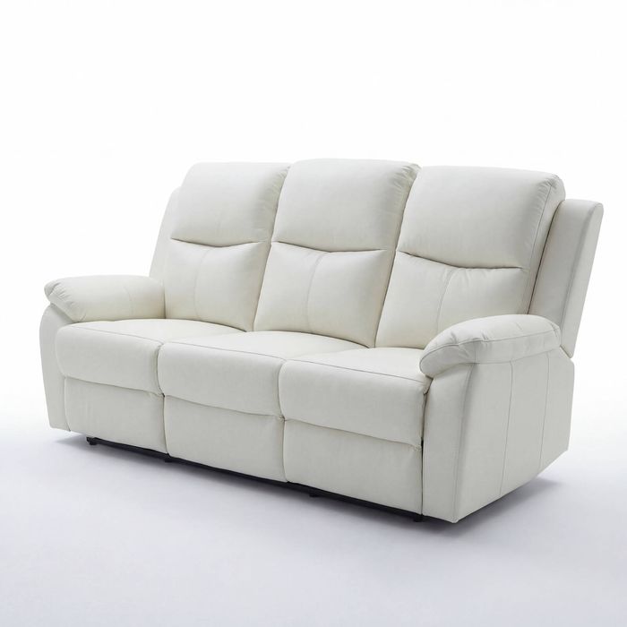 Duke 3 Seater Manual Recliner Genuine Leather Off White