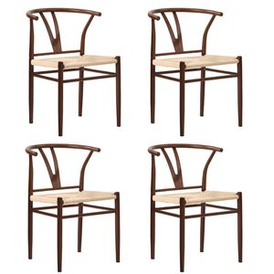 Oikiture 4x Dining Chair Metal Hans Wegner Chair Wishbone Cafe Lounge Walnut