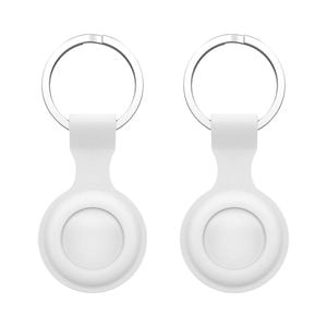 2 Pack MEZON White Silicone Protective Case Holder for Apple AirTag with Keychain Ring