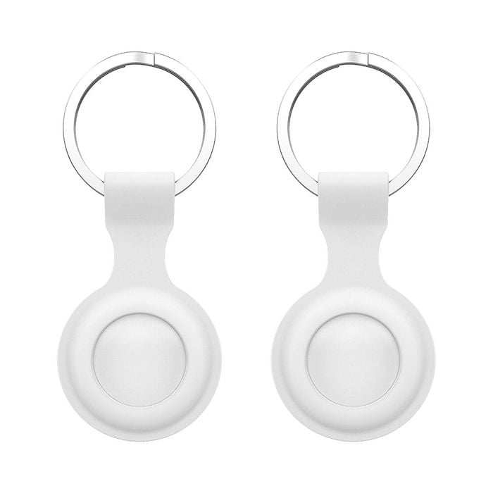 2 Pack MEZON White Silicone Protective Case Holder for Apple AirTag with Keychain Ring