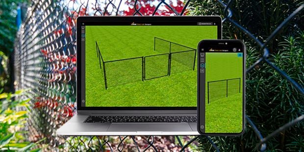 Laptop and mobile device with designer tool on screens.