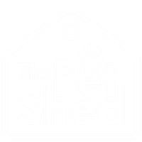 The Pet Shed logo in an outlined shed and a paw print above