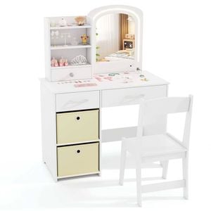 Costway Princess Makeup Desk & Chair Set Pretend Play Dressing Table