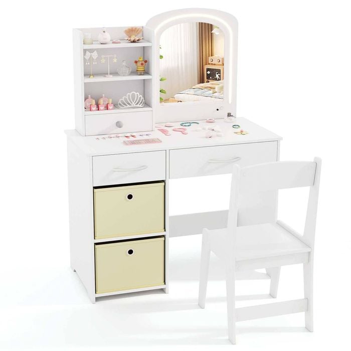 Costway Princess Makeup Desk & Chair Set Pretend Play Dressing Table